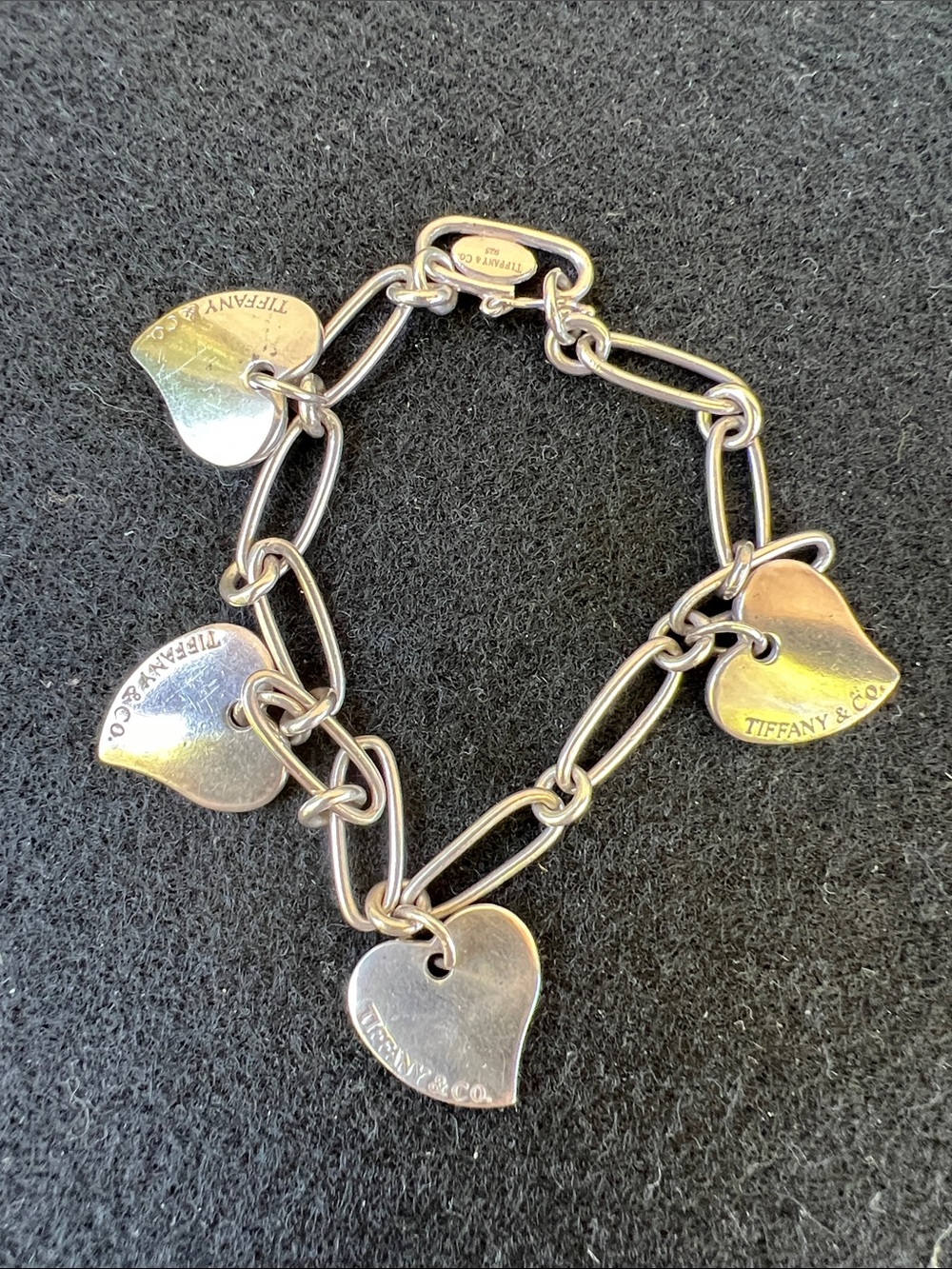 Tiffany & Co. Elsa Peretti Retired 925 Sterling Silver 4 Heart Charm Bracelet.